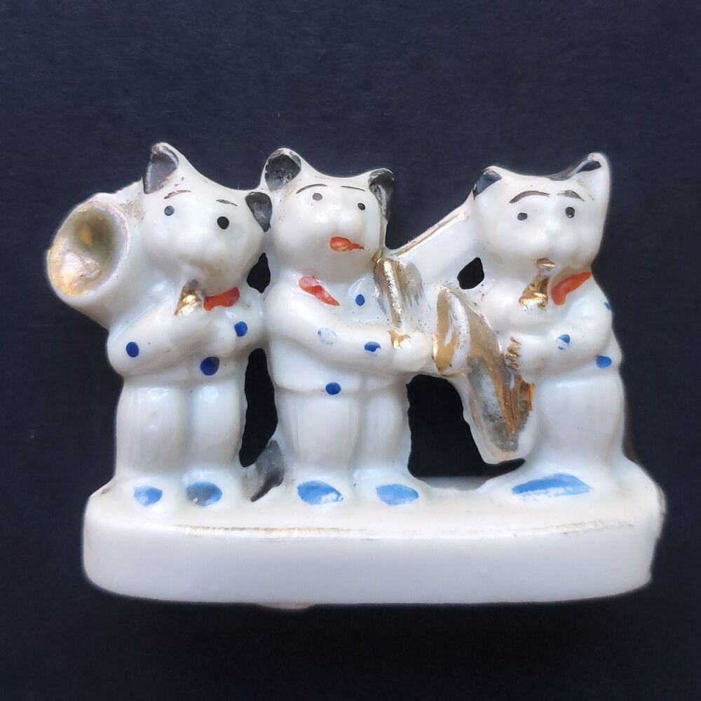 Vintage Mini 3 Piece Cat Band Trio Japan Musical Instrument Tiny Animal Figurine